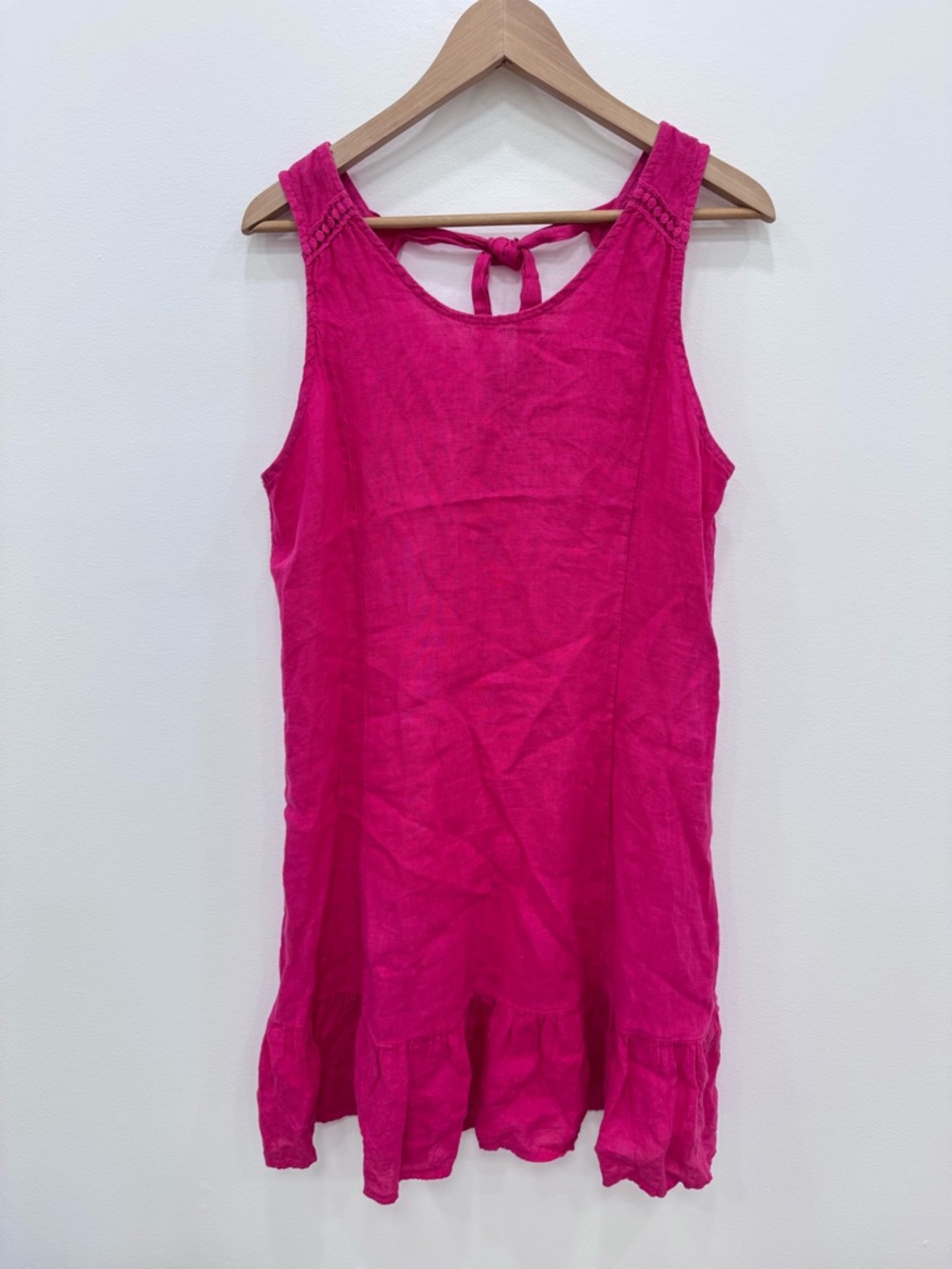 Terzo Millennio Dress Womens Medium Pink Linen Sleeveless Ruffle Hem Lagenlook